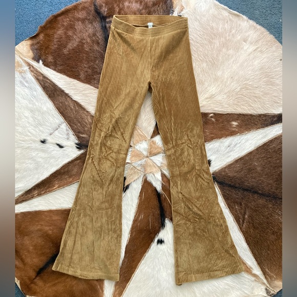 aerie Pants - Aerie Mustard Yellow/Light Brown Flared Corduroy Leggings